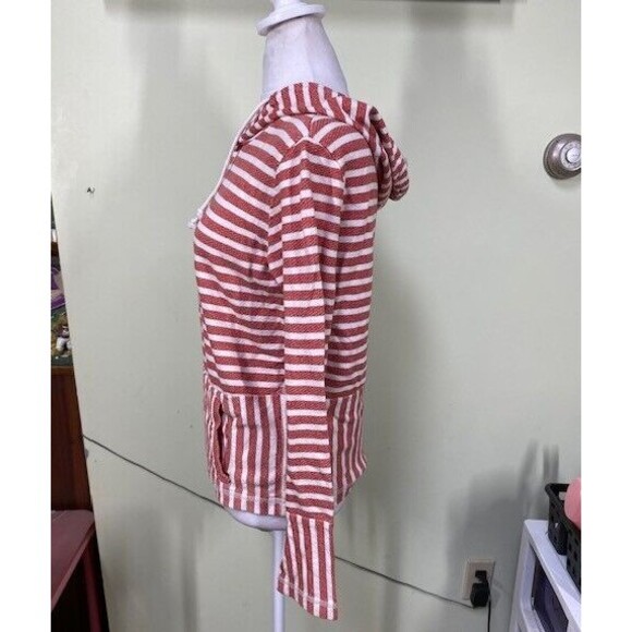 J. Crew Factory Striped Hoodie XS Red & White Pockets Pullover Long Sleeves Tie - Picture 4 of 9